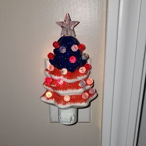 Ceramic Holiday Tree Night Light - Red, Blue